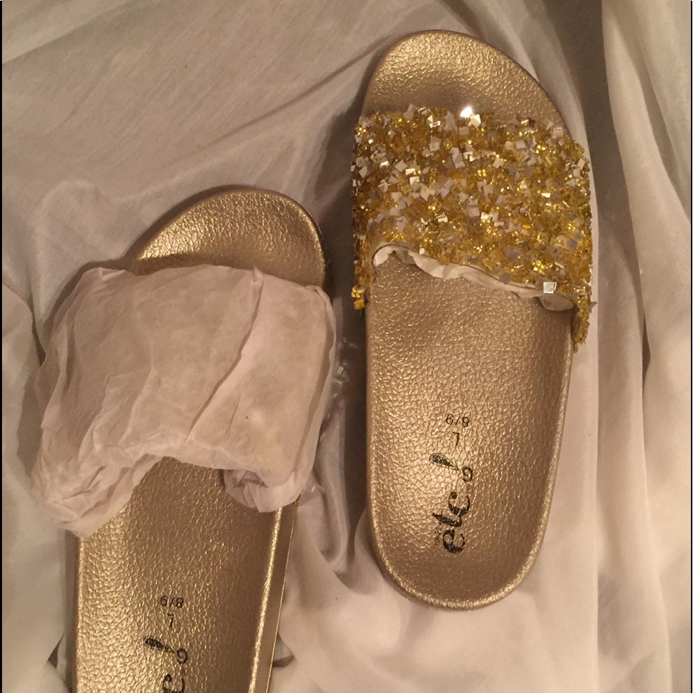ETC. GOLD GLITTER SLIDE SANDALS